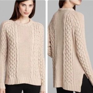 Theory Alpaca Cable Knit Fisherman Sweater Medium Beige Crewneck Innis Aria